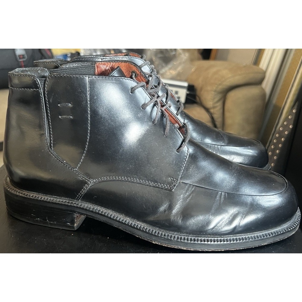 Cole Haan Black Leather Chukka Rounded Square-Toe Ankle Lace Men's Boots Size 10